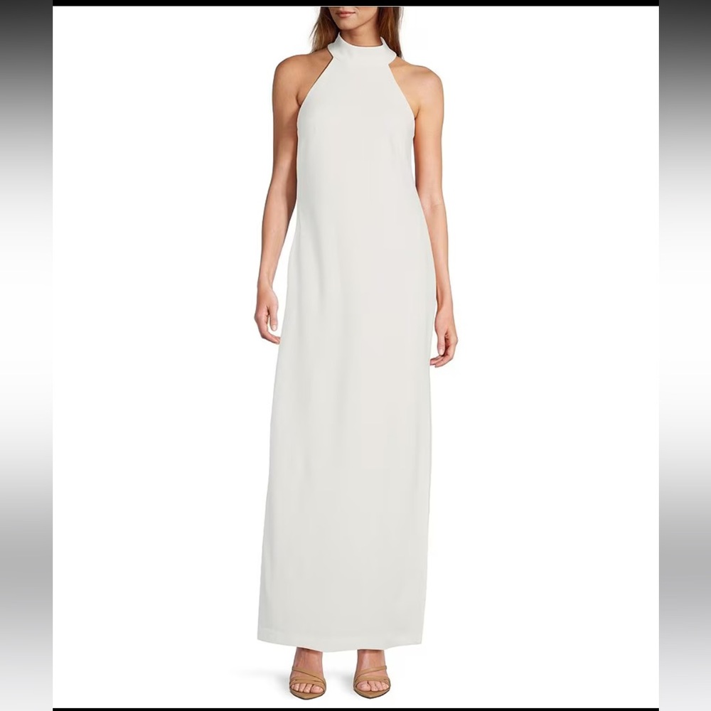 NWT Badgley Mischka Reese Sz 2 Halter Neck Sleeveless Crepe Side Slit Gown
